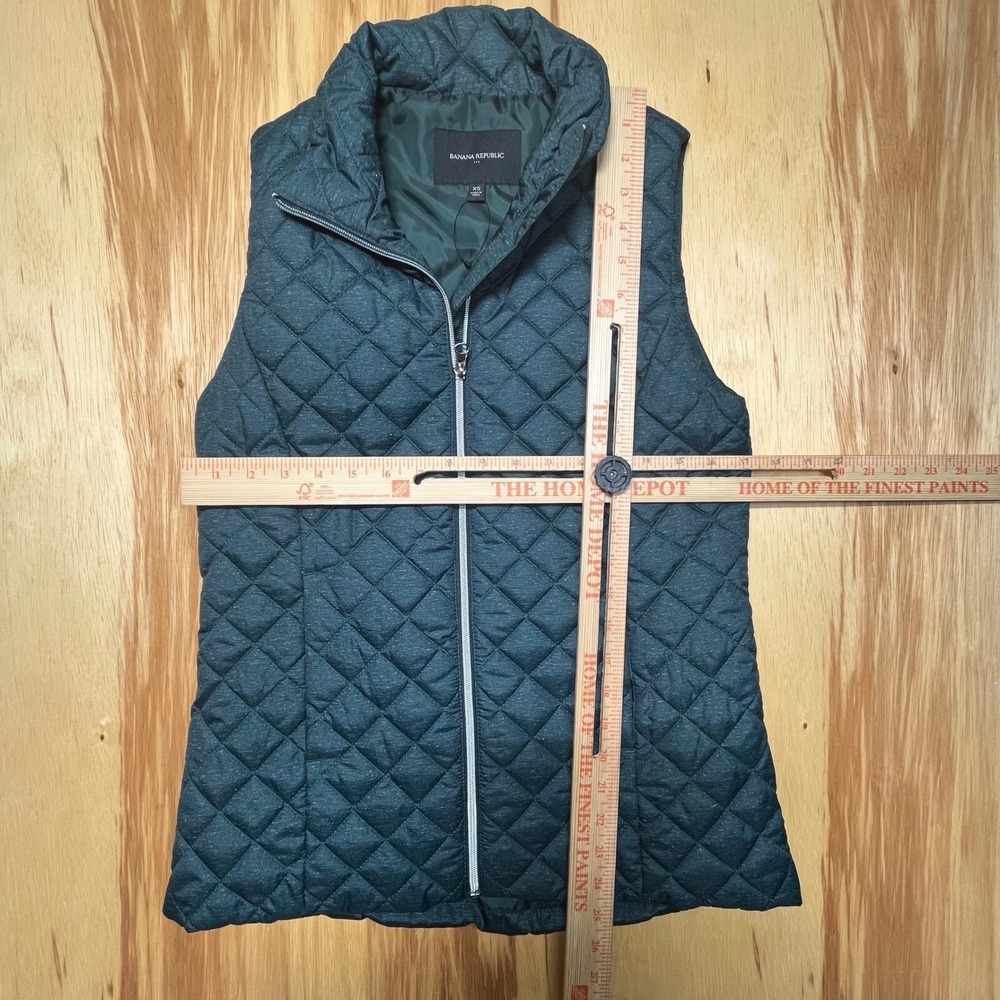 Banana Republic Quilted Vest Womens XS Petite‎ Dark Green Full Zip NWOT